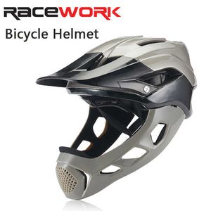 Cykelhjälmar Racework Cycc Helmet Riding Outdoor Sports All-In-One Full Face Mountain Road Bike Sports Hat Lättvikt Storlek 58-62CM L221014