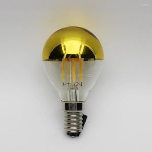 50pcs Golden G45 4w LED Lampadine a filamento Top Mirror Half Chrome Globe E14 E12 E26 E27 100V 220V Per Vintage No Flicker