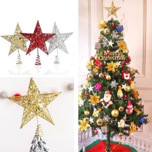 Decorazioni natalizie In metallo con paillettes Stella Albero di Natale Topper Decorazione Hollow Glitter Ornamenti appesi Decorazioni fai da te Po Prop 15/20 / 25CM