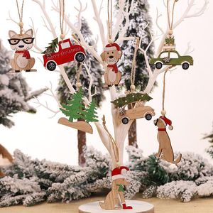 Christmas Decorations 1PCs Pendant Wooden Painted Colorful Car Xmas Tree Drop Ornaments For Home Kids Toys Gift Year