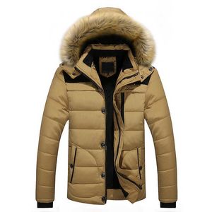 Męskie kurtki mody Patchwork z kapturem faux futra Khaki puszysty chłopcy płaszcz aksamitne bawełniane ponadwymiarowa kurtka parka 4xl 5xl zimowe ubrania mężczyźni g221013