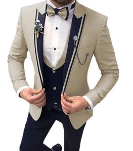 Utm￤rkt Khaki Groom Tuxedos Peak Lapel Slim Fit Groomsmen Br￶llopskl￤nning Utm￤rkt Man Jacket Blazer 3 -deldr￤kt