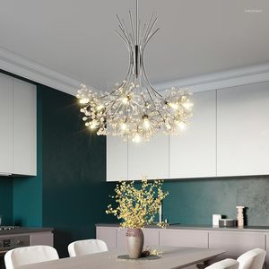 Pendelleuchten Kristall-LED-Kronleuchter Blumenschirm Suspension Romantischer Löwenzahn Glas Licht Küche Home Decor Hängelampenbefestigungen