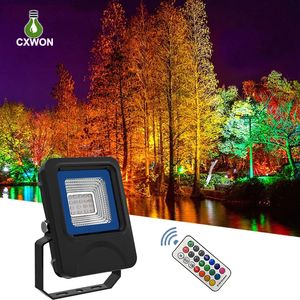 85-265V RGB LED Floodlights 10W 20W 30W 50W 100W 12 colors Landscape lamp with dimmable remote control IP66 waterproof outdoor indoor