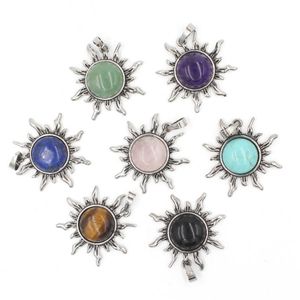Gemma naturale pietra rotonda solare girasole collana pendenti gioielli maschi fascino accessori alla moda accessori all ingrosso bh018
