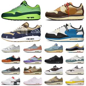 Zapatos Nike Air Max Airmax 1 87 Travis Scott Mens Womens Running Shoes Designer Trainers Sports Sneakers White Gum Bacon Triple Black Kiss of Death Lodon UNC Sean Wotherspoon