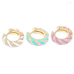 Hoop Earrings Geometric Round Circle Clear CZ Hoops White Pink Blue Neon Enamel Gold Color Metal Mini Colorful Huggie Earring For Women