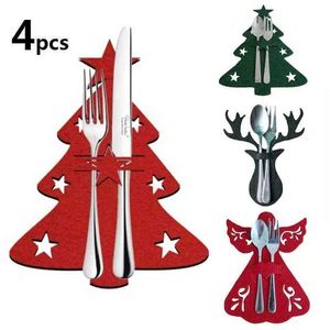 4 Stück Weihnachtsmesser- und Gabelhalter Weihnachten Bestecktasche Taschenbaum Engel Weihnachtsmann Besteckhalter Navidad Neujahr 2023 FY3971