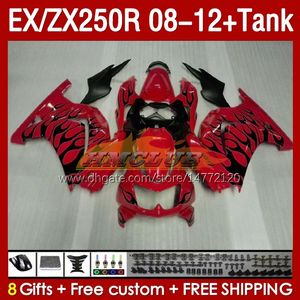 Kawasaki Ninja ZX-250 ZX250 EX250 R ZX250R 08 09 10 2012 163NO.188 EX ZX 250R EX250R ZX-250R 2008 2009 2010 11 12注入フェアリング赤色の炎のタンクOEMフェアリング