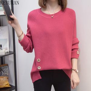 Women's Sweaters Large Size Button Slit Sweater Pullovers Long Sleeve Round Collar Casual Loose Oversize Knitted Female Jumpers