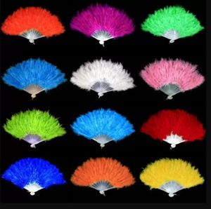 Party Favor Folding Feather Fan 9 Colors Hand Held Vintage Chinese Style Dance Wedding Craft FansGC1018A5