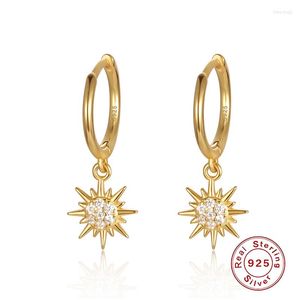 Hoop Earrings Real 925 Sterling Silver Earring For Women Girls Star Zircon Gold Color Huggie Gifts