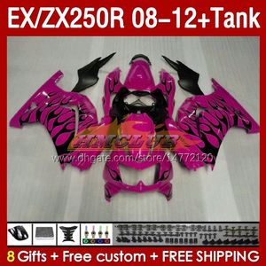 &Tank OEM Fairings For KAWASAKI NINJA ZX-250 ZX250 EX250 R ZX250R 08 09 10 2011 2012 163No.191 EX ZX 250R EX250R ZX-250R 2008 2009 2010 11 12 Injection Fairing pink glossy