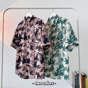 Camisas casuais masculinas Hawaiian Men Fashion moda estilo coreano de manga curta larga de seda de seda de gelo M-2xl