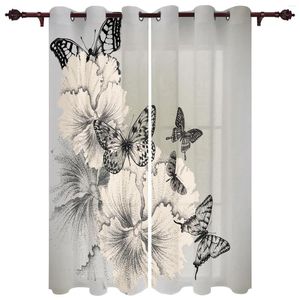 Cortina Butterfly Flor Crega cinza cortinas Meio blecaute para sala Estudo Quarto ao ar livre Janelas grandes de algodão personalizado linho de algodão