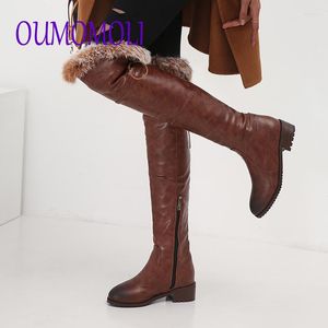 Boots Plarform Russia Soft PU Leather Fur Fashion Over The Knee High Woman Warm Plush Round Toe Winter Snow