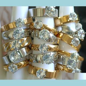 Anéis de casamento 30 pcs casais mix homens mulheres zircon strass inoxidável aço cz anéis de casamento cristal noivado charme amantes anel pa dhpva