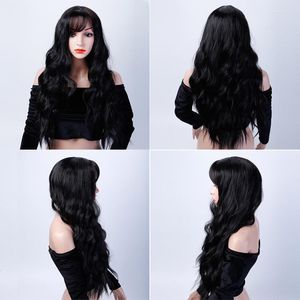 合成ウィッグxuanguang wavy wavy black wig for women natural middle part hat耐性繊維
