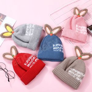 Cappello da bambino con orecchie di coniglio per neonate Berretto di lana lavorato a maglia Berretto di lana per bambini coreani Autunno Inverno Cappelli caldi Cofano per neonato