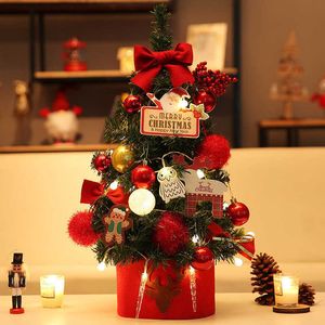 Decorações de Natal 30/45/60cm Mini Marn Christmas Tree Desktop com luzes Golden Red Christmas Tree Ornament 2022 Ano Novo Party Windows Decorativ L221018
