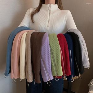 Женские свитеры в иностранном стиле наполовину высокий воротник на дне рубашки мода мода, подходящая тонкая топ -внутренняя темпераментная осень и