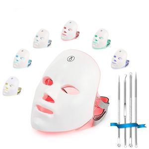 Yüz Bakım Cihazları Led Yüz Maskeleri Işık Terapisi 7 Renk Pon Red Light Therapy radyofrekans Cilt Gençleştirme Maskesi Yüz Bakımı USB Şarjı 221017