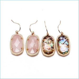 Urok geometryczne naturalne kamienie fasetowane różowe abalone urocze kolczyki dla kobiet hurtowo materiał miedziany modny impreza dostawa 202 dhavi