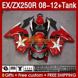 & Tank Injection Fairings For KAWASAKI NINJA ZX250 EX250 R 2008-2012 163No.171 EX ZX 250R EX250R ZX250R 2008 2009 2010 2011 2012 ZX-250R 08 09 10 11 12 Fairing red stars blk