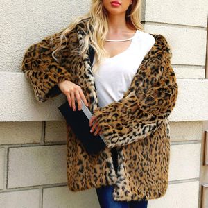 Women's Fur Luxury Faux Hooded Long Coat Women Winter Warm Fashion Leopard Artificial Female Hoodies Casaco Jacket Outwear 7F1278
