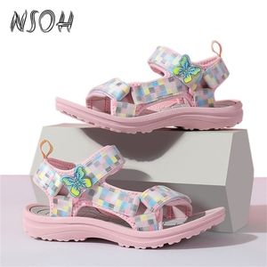 NSOH Mädchen Sandalen Mode Plaid Mädchen Prinzessin Sandalen Komfortable Rutschfeste Kinder Flache Schuhe Sommer Strand Casual Kinder Schuhe 220621