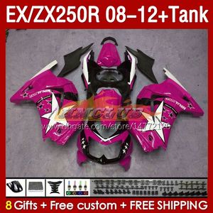 & Tank Injection Fairings For KAWASAKI NINJA ZX250 EX250 R 2008-2012 163No.170 EX ZX 250R EX250R ZX250R 2008 2009 2010 2011 2012 ZX-250R 08 09 10 11 12 Fairing rose pink blk