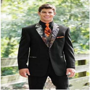 Black Groom Tuxedos Two Buttons Notched Lapel Groomsmen Suits Men's Wedding Country Camo Suit Jacket and Pants with Vest