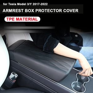 F￶r Tesla Model 3 Y ARMREST BOX COVER TPE Center Console 2017-2022 Interi￶rstillbeh￶r Model3 Car Armest Panel Protector Pad