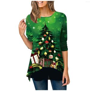 女性用Tシャツフィットママの女性クリスマスプリントカラーブロックスプライシング長袖Tシャツ女性用シャツショート
