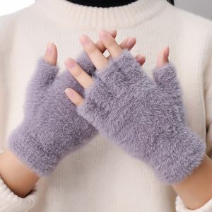 Mink Gloves Half-Finger Mittens Winter Warm Ull Pekskärmhandskar Kvinnor Män Stickande mjukt kontor Utomhus Sport handskar gåva