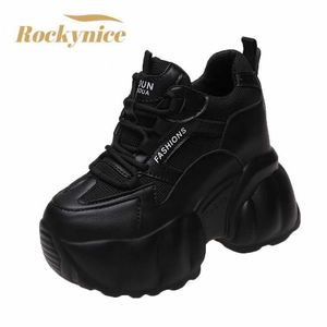 Andere schoenen 11 cm Wedge Heels For Women Leather Casual White Black High Top dikke sneakers Vrouw Vulkanised veter mesh L221017