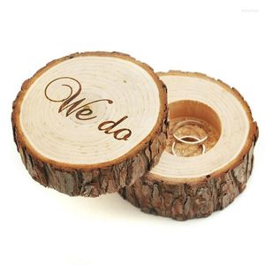 Bolsas de joalheria Caixa rústica do anel de casamento da caixa de decoração personalizada Presentes de madeira Suporte de madeira