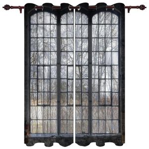 Cortina cortinas translúcidas janelas woods jato retro preto de alta qualidade janela de janela de estar quarto de estar quarto