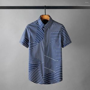Camisas casuais masculinas Minglu Irregularity Stripe masculino de luxo de luxo de manga curta masculino plus size 4xl moda slim fit man