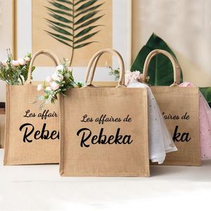 Gift Wrap Personalized Bridesmaid Beach Bag Custom Name Jute Burlap Bags Reusable Shopping Storage Handbag