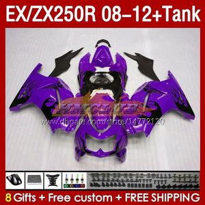 &Tank OEM Fairings For KAWASAKI NINJA ZX-250 ZX250 EX250 R ZX250R 08 09 10 2011 2012 163No.183 EX ZX 250R EX250R ZX-250R 2008 2009 2010 11 12 Injection Fairing purple flames