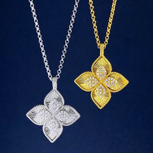 luxury brand clover designer pendant necklaces for women 18K gold silver sweet 4 leaves flower double row elegant sweater necklace shining crystal diamond jewelry