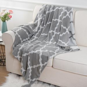 Blankets Soft Knitted Geometric Patterns With Tassel Knot Throw Blanket 50" By 60"