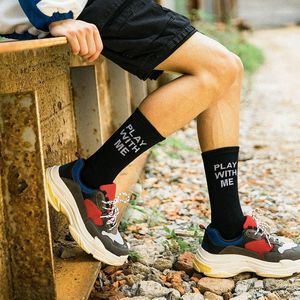 Мужские носки логотип в середине труба носки хлопок Япония корейский алфавит европейский уличный хип-хоп Скейтборд высокая талия