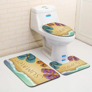 Tuvalet koltuk banyo 3 adet set kayma anti-kayma paspas kapağı 3D plaj desen halı ev emici paspas tuvalet dekorasyon pazen halı