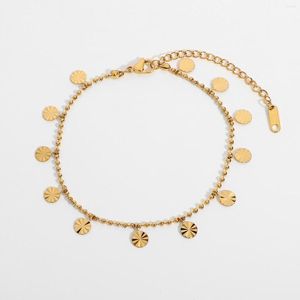 Anklets 18K Gold Plated Stainless Steel For Women Bead Chain Petal Disc Pendant Anklet Foot Jewelry