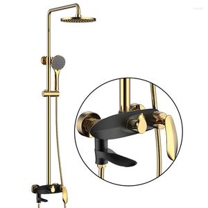 Bathroom Shower Sets Faucet Brass Gold Wall Mounted Bathtub Rain Head Square Handheld Slid Bar Mixer Tap Set 877525K