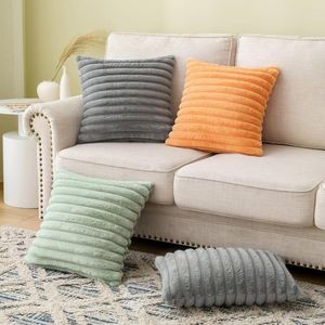 Pillow Soft Faux Fur Throw Covers Decorative Fluffy Plush Cover Furry Striped Case For Sofa Bed Winter Home Decor