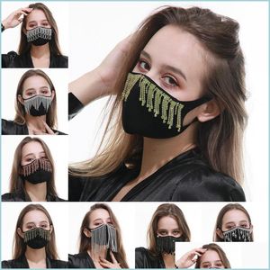 M￡scara de grife m￡scara de pano de algod￣o M￡scara de face Anti Haze Mouth Respirator Black Protect Protectle Mascarilla Men Long Tassels Jewel Br Dhq4e