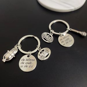 Fashion She Believed Microphone Musical Note Singing Speech Lovers Key Ring Inspirational Key Chain